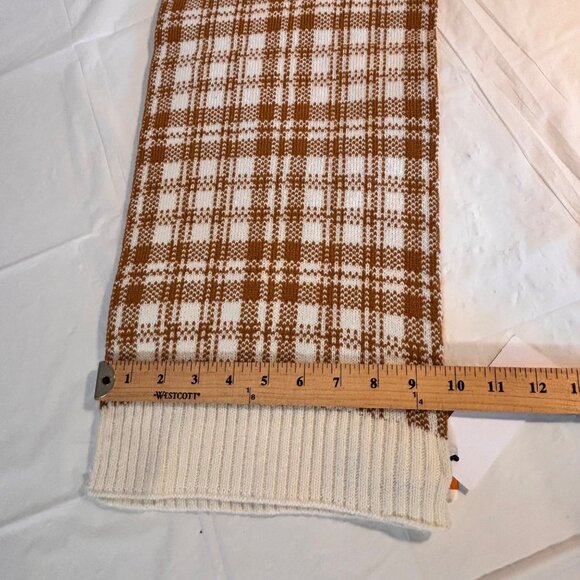 Timberland Buffalo Plaid Knit Scarf Tan & Off White 10" x 60" Unisex Classic - Picture 6 of 9